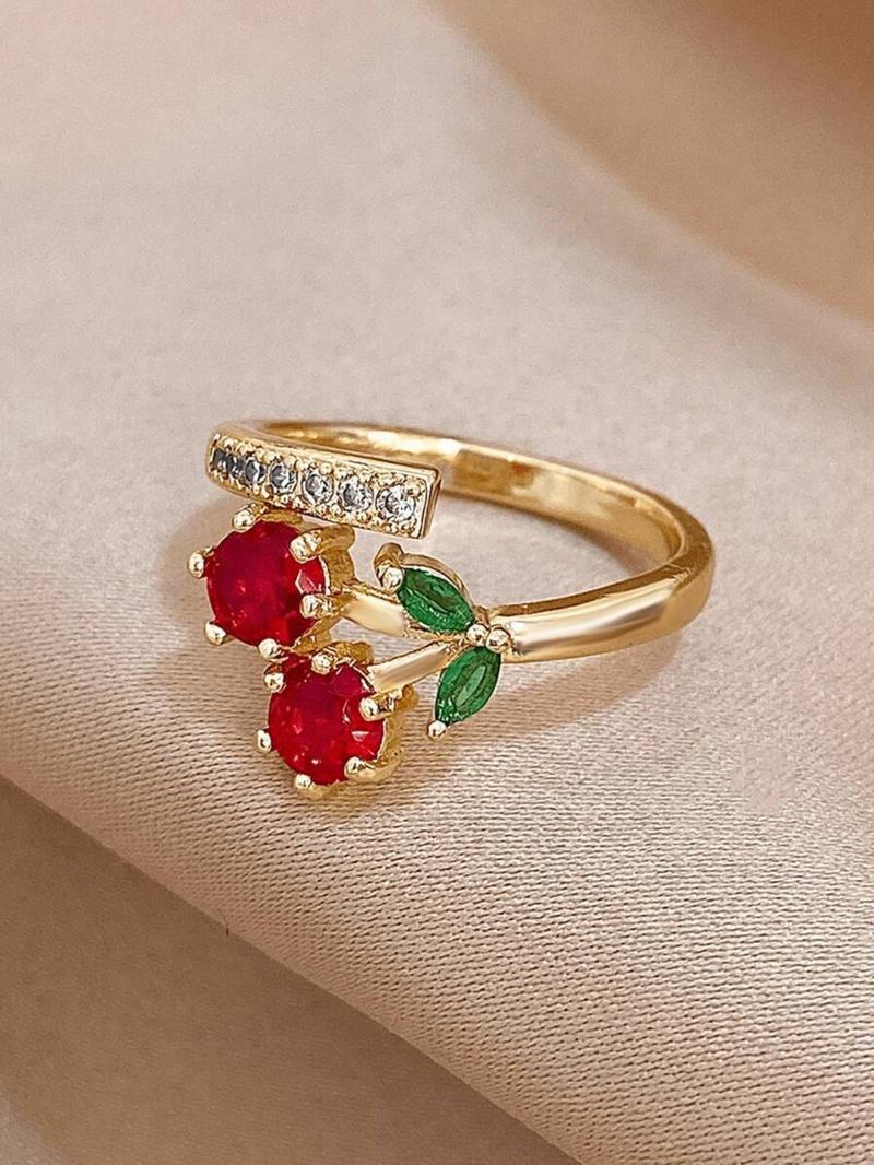 Cute Sweet Cherry Adjustable Ring, Elegant Women's Fashion Cubic Zirconia Ring, Perfect for Daily Wear, Parties, Vacations