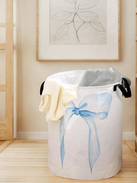 Durable Laundry Basket with Handle, Laundry Hamper, Bow Print Design, Foldable Clothes Storage Bin, Large Capacity Toy Organizer for Home Use
