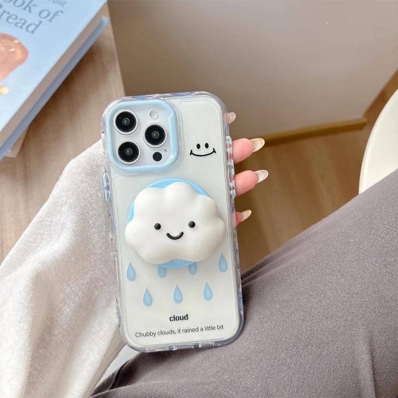 Cute 3D Cloud For Magsafe Griptok Phone Holder Support For iPhone 15 16 Foldable Wireless Charging Case Stand Girl Bracket