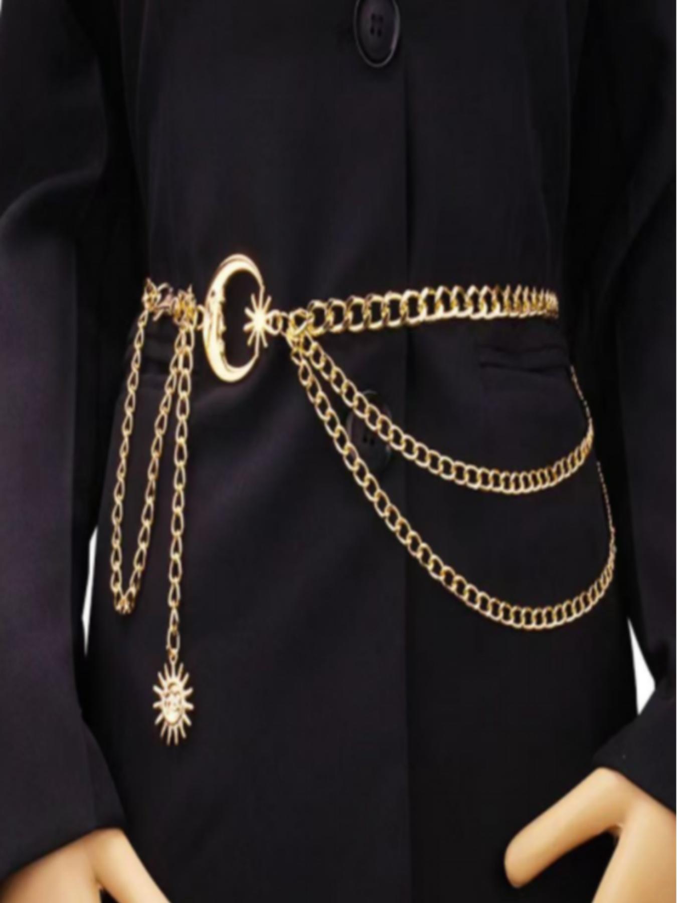 Hiphop Punk Crescent Body Chain, Multi-Layer Metal Moon Necklace, Trendy Accessory for Street Style, Unisex Fashion Jewelry