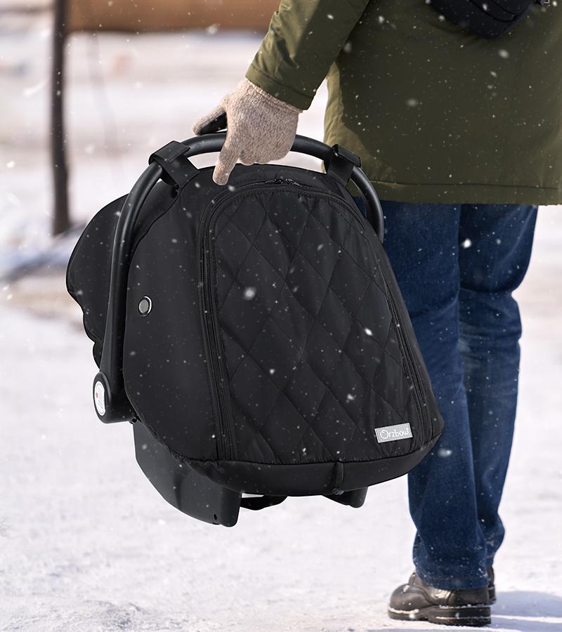 Orzbow Winter Baby Car Seat Cover with Front Zipper Door, Cold Weather Carseat Cover Canopy, Side Breathable, Rain, Snow, and Wind Proof