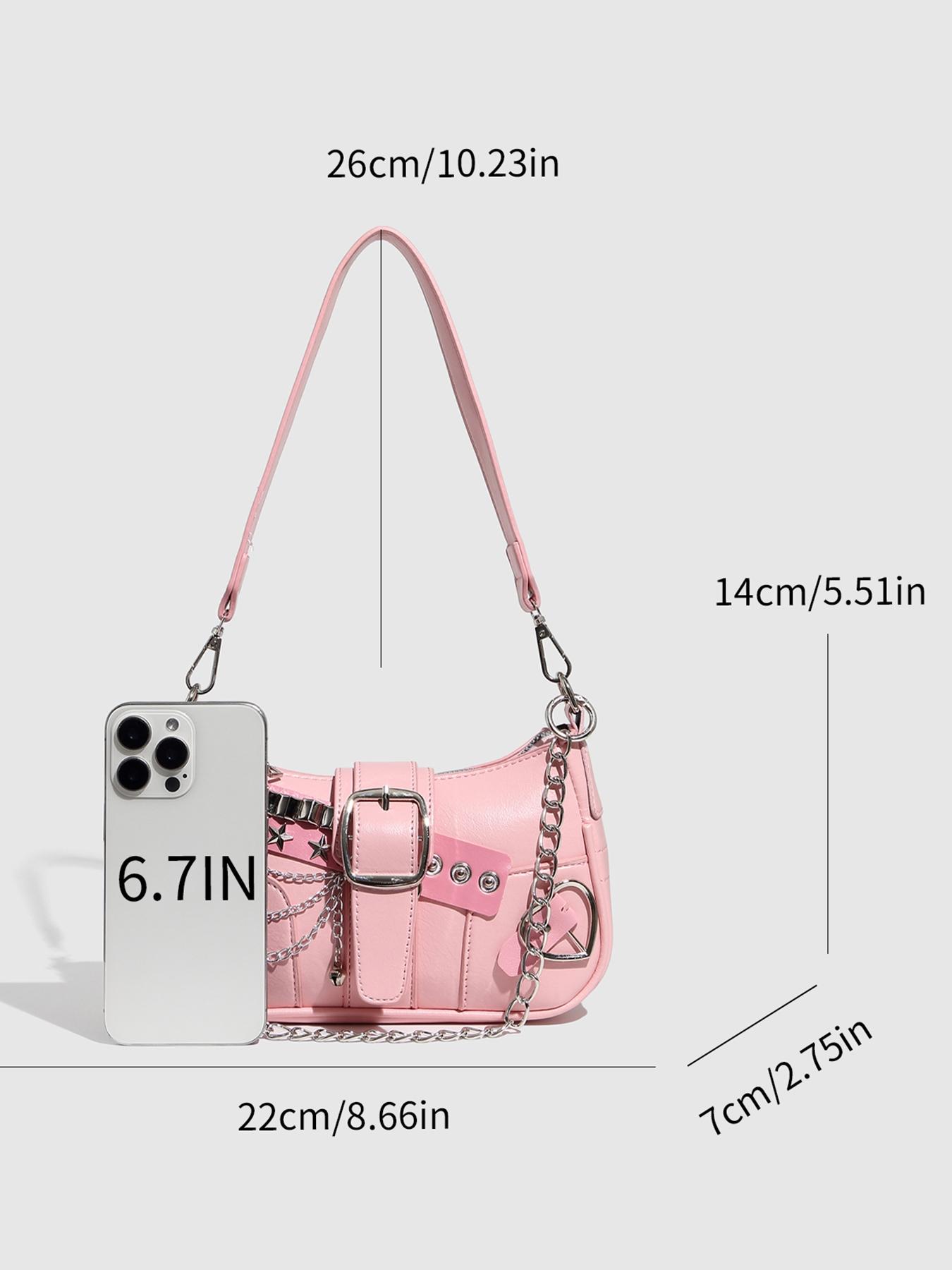 Vintage Y2K Style Women's Shoulder Bag, Crossbody Chain Bag, Star Chain Design, Detachable Strap, Zip Closure, Casual Handbag for All Seasons