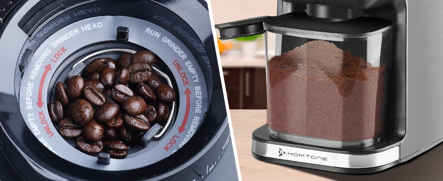 Homtone Conical Burr Coffee Grinder, Anti-Static Electric Espresso Grinder with 51 Precise Settings, Adjustable Coffee Bean Grinder for 2-12 Cups, Clog-Free, Digital Display Stainless Steel