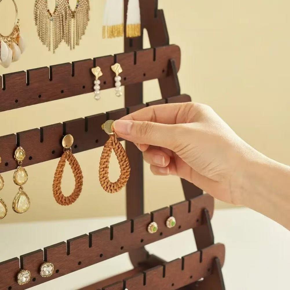7 Layer Walnut Color Earring Storage Rack, Simple High-End Desktop Organizer, Ear Stud Display Stand, Women's Home Jewelry Holder