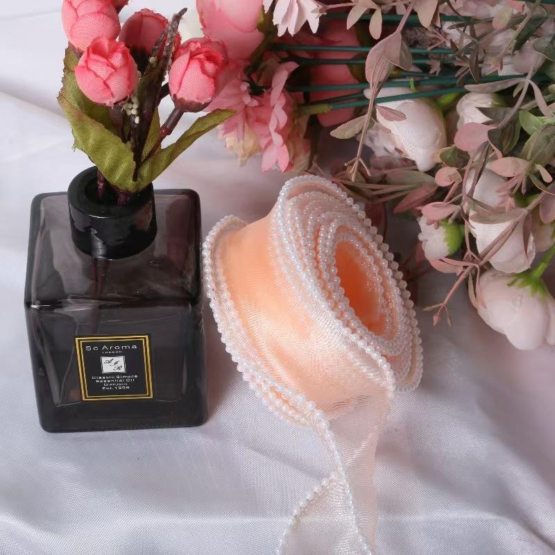 4cm Fish Tail Satin Ribbon with Pearl Trim, DIY Wedding Packaging Tape, Valentine's Day Gift Box Wrap, Floral Art Decorations