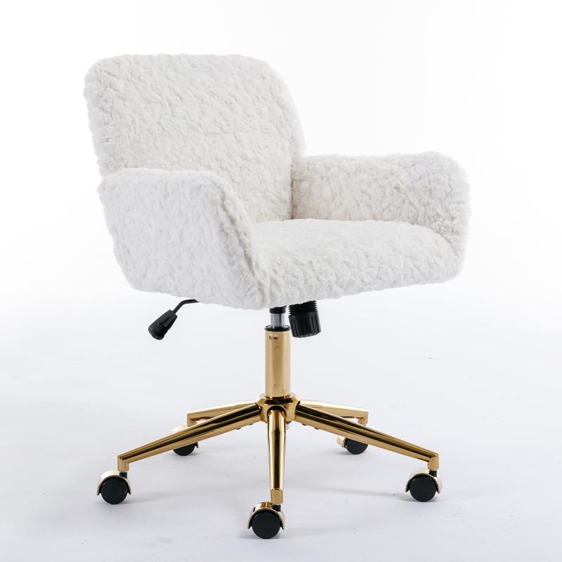 Furry Cute Office Chair, Modern Swivel Desk Chair with Wheels- Makeup Vanity Chairs with Back, Alpaca Fleece Upholstered Rolling Chairs for Vanity Makeup Room Girls Women, Beige