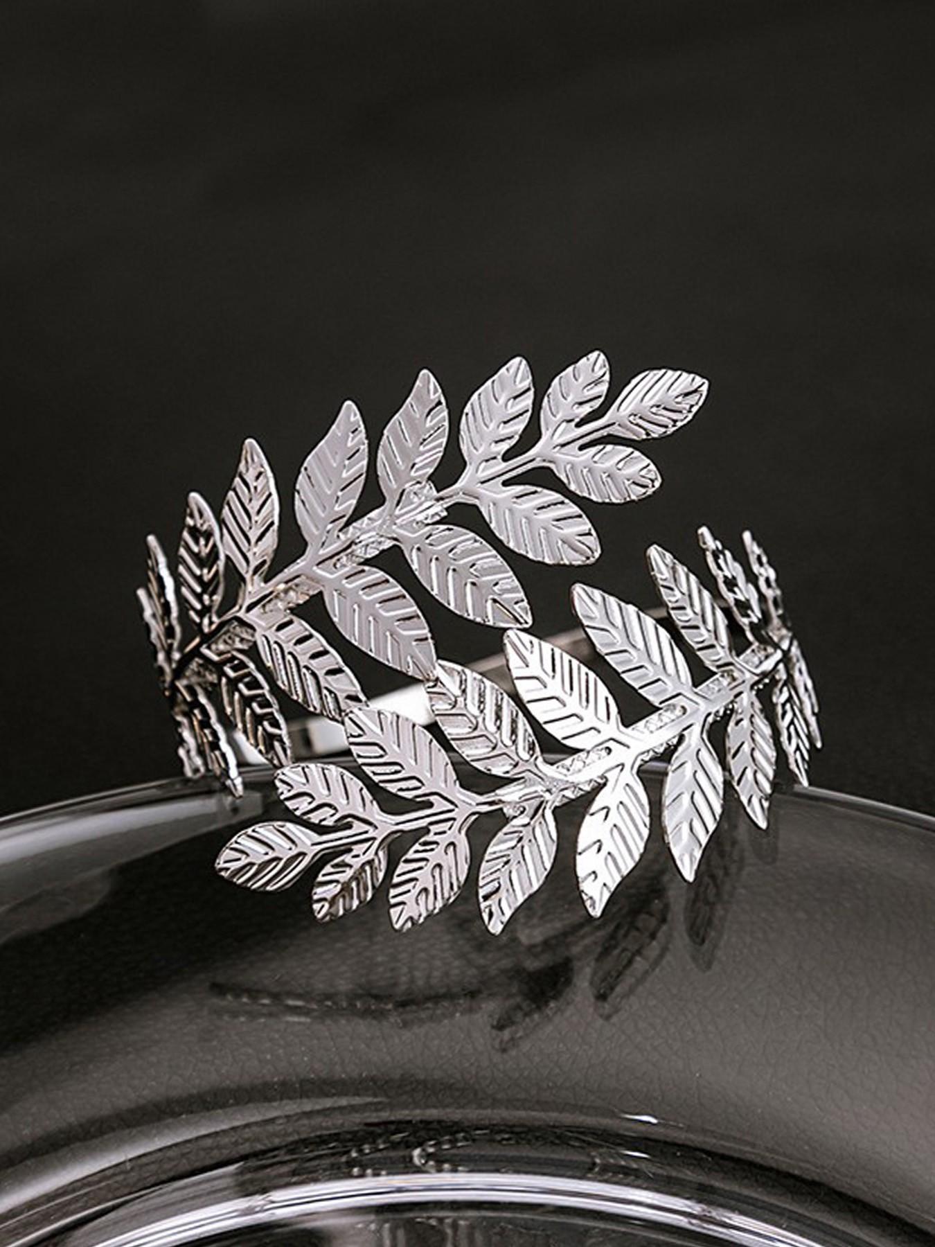 Metal Leaf Open Arm Ring, Fashion Exaggerated Roman Personalized Branch Adjustable Bracelet, Holiday Party Preferred Accessory