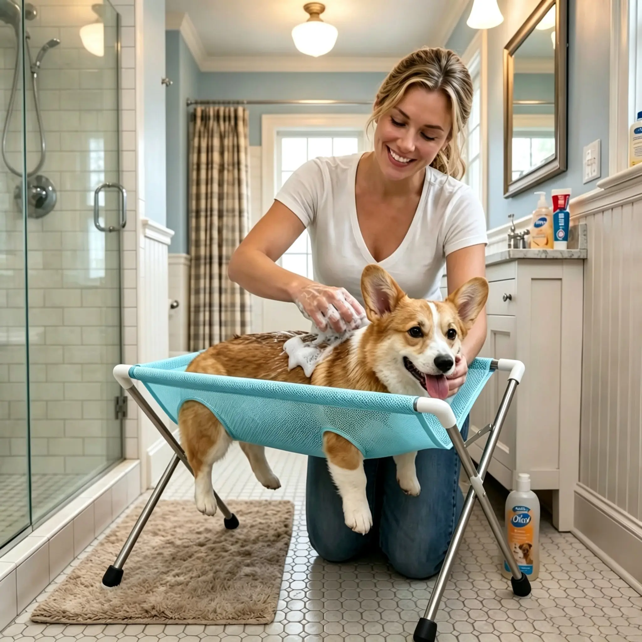 Pet Grooming Bathe Hammock,Iron,Foldable,8-Hole Design Anti-Escaping Cats Sling | Polyester Cloth Kitten Grooming Hanger | for Cats Dogs Kitten Puppy Small Medium Large Breed Indoor Home Hair Cutting,Ear Cleaning