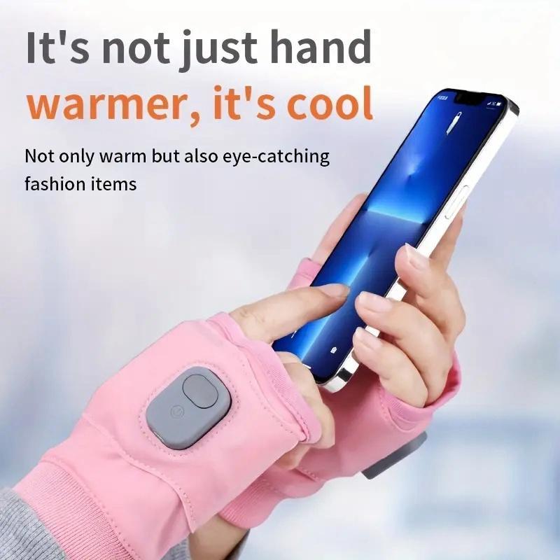 Rechargeable Heated Gloves with Digital Display, Touchscreen Half-Finger Winter Gloves, Three Temperature Settings, USB Charging