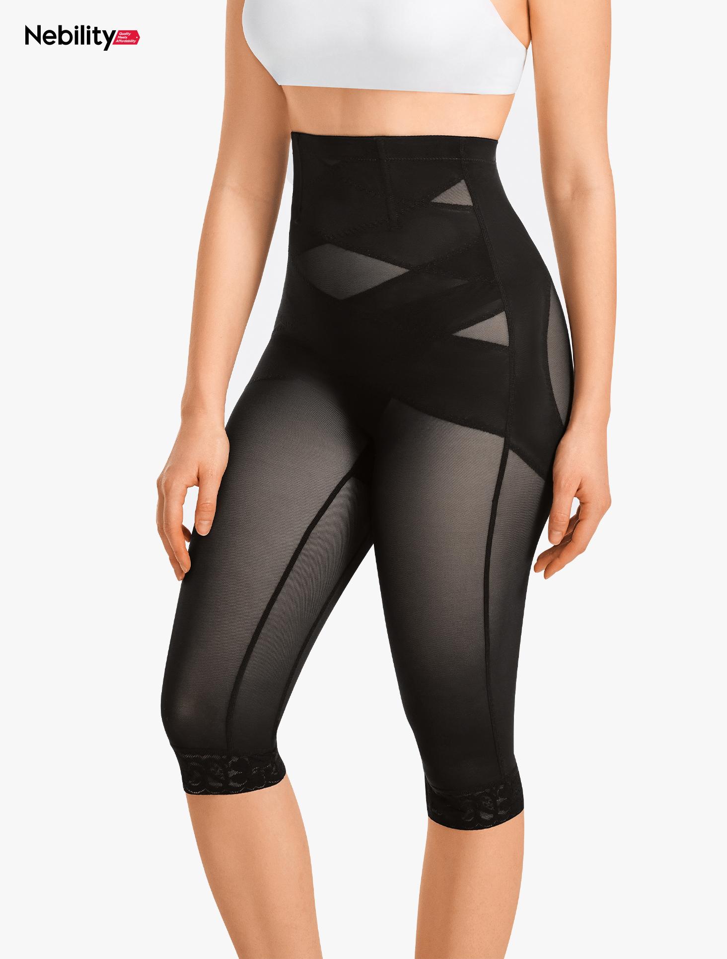 Nebility Women's High-Rise Workout Capri Leggings Lace Trim Footless Sheer Shapewear Womenswear Athleisure Style Pants Minimalist Gym Leggings High Waisted Athletic