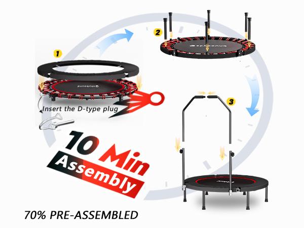SkyBound 600 LBS Tested Foldable Mini Trampoline, 40'' Fitness Rebounder with Springs/Bungees, Adjustable U-Bar Handle, Stable Quiet Indoor/Outdoor Exercise Equipment