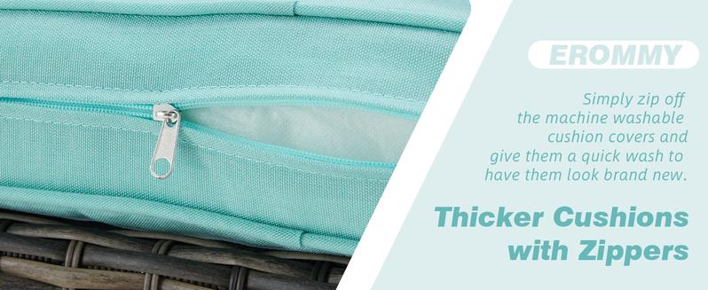 EROMMY 3 Pieces Outdoor Swivel Rocker Patio Chairs, 360 Degree Rocking Patio Conversation Set with Thickened Cushions and Glass Coffee Table for Backyard  wicker furniture