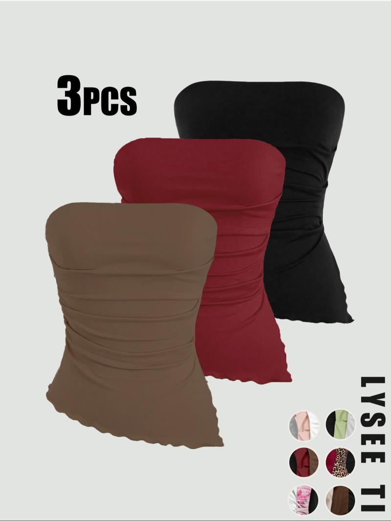 26 Valentine's Day 3pcs Autumn/Winter Bottom Women's Casual Fashion Sports Multi Color Ear Edge High Elasticity Topless Tank Top Three Piece Set