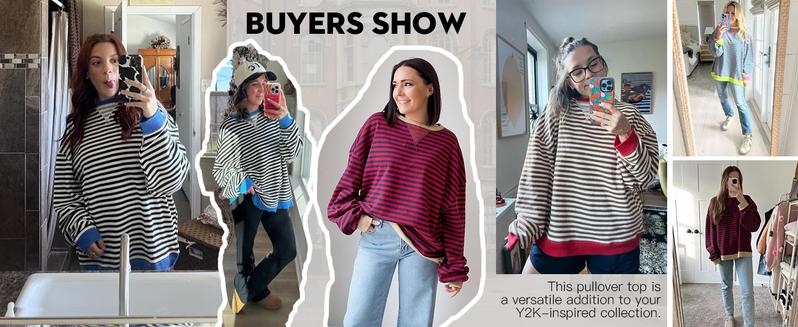 FISOEW Womens Striped Oversized Sweatshirt Color Block Crew Neck Long Sleeve Shirt Casual Loose Pullover Top Y2K Clothes Hoodie denimtearhoodie pink palm zip hoodie graphic zip Leg Baggy Womenswear Cotton