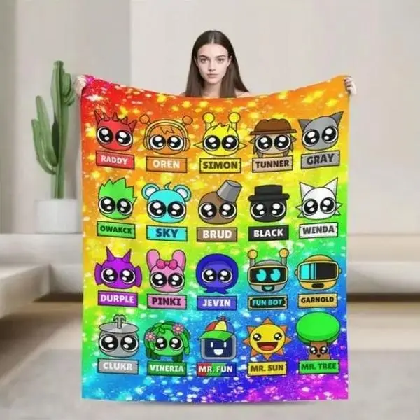 Sprunki Game Theme Flannel Blankets Colorful Ultra-Soft Polyester Flannel Throw Blankets Bedding Bed Accessories For Sofa Bedroom Dorm Home Decor Birthday Anniversary Holiday Game Fan Gift