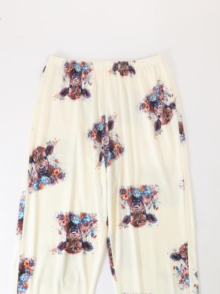 Women's 2-Piece Pajama Set, Casual Round Neck Long Sleeve Top & Elastic Pants, Cartoon Print, All-Season Comfortable Sleepwear