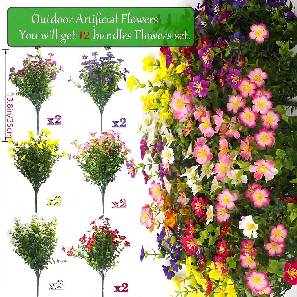 Outdoor UV Resistant Fading Realistic Fake Flowers, 12 Pieces Lifelike Garden Patio Lawn Decor Plastic Flowers, Artificial Flowers For Outside (mixed Colors)