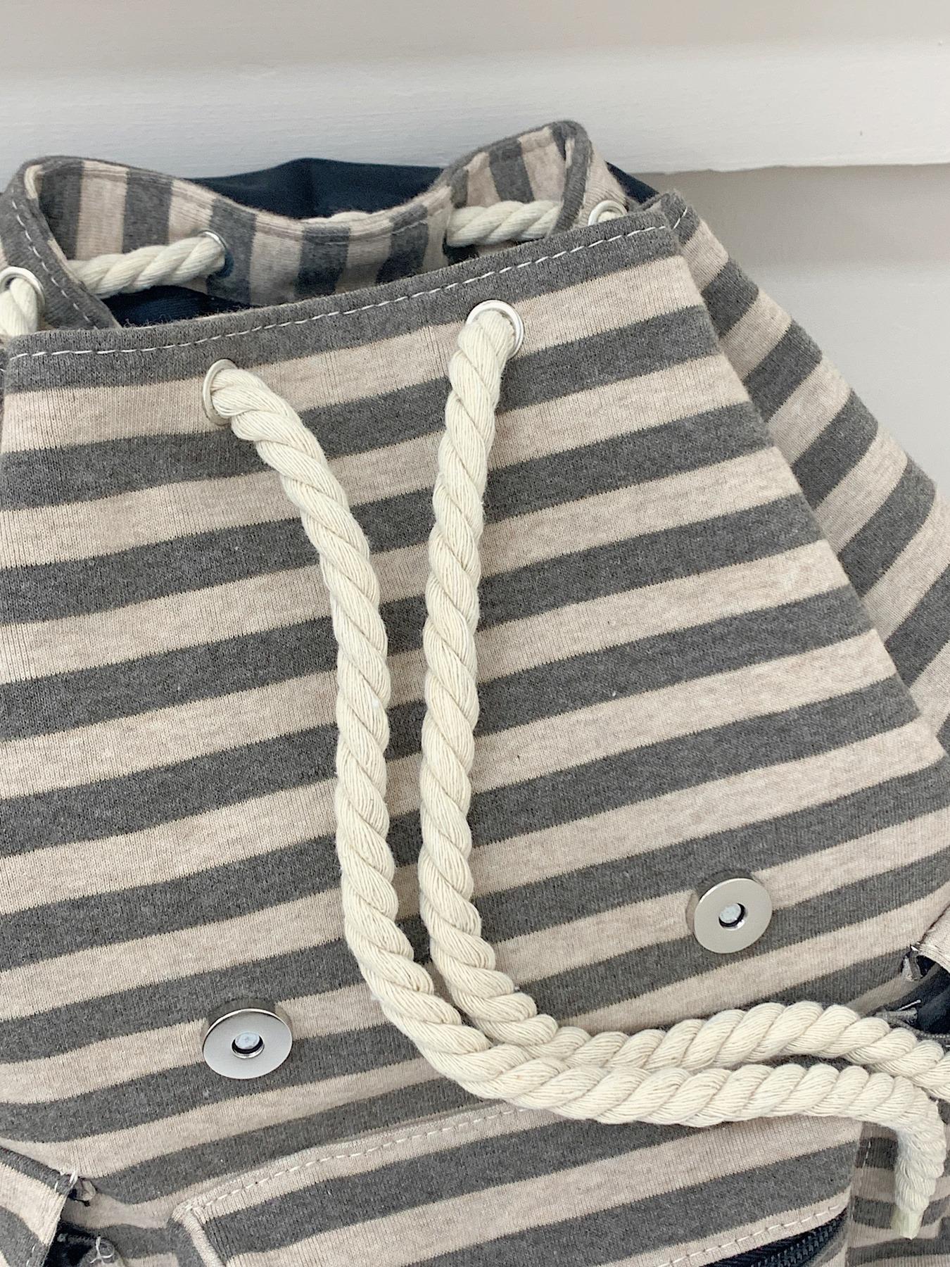 Vintage Striped Canvas Backpack for Teen Girls - Washed Retro School Bag with Multi Compartment Design, Aesthetic Bookbag for Junior High to College Students