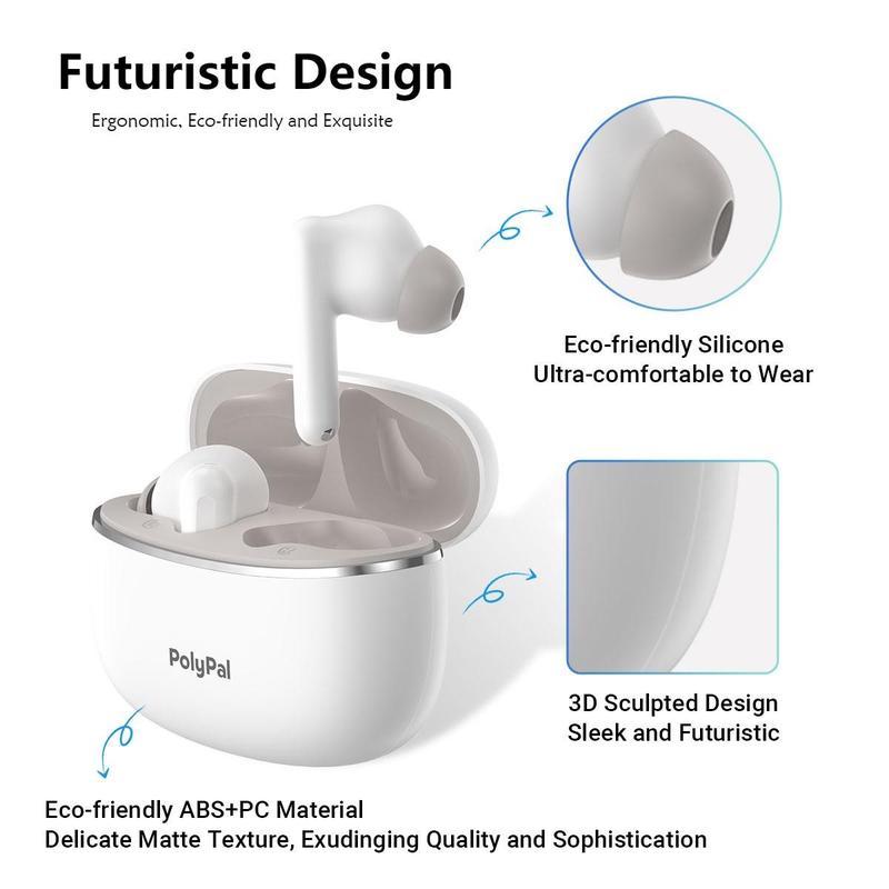 PolyPal P1 7-in-1 AI Translator Earbuds, 138 Languages & Accents, Real-Time Translation, Bluetooth Wireless Earphones for Travel, Meetings, Immigration, Study Abroad, Language Learning&Music (Use with PolyPal App)