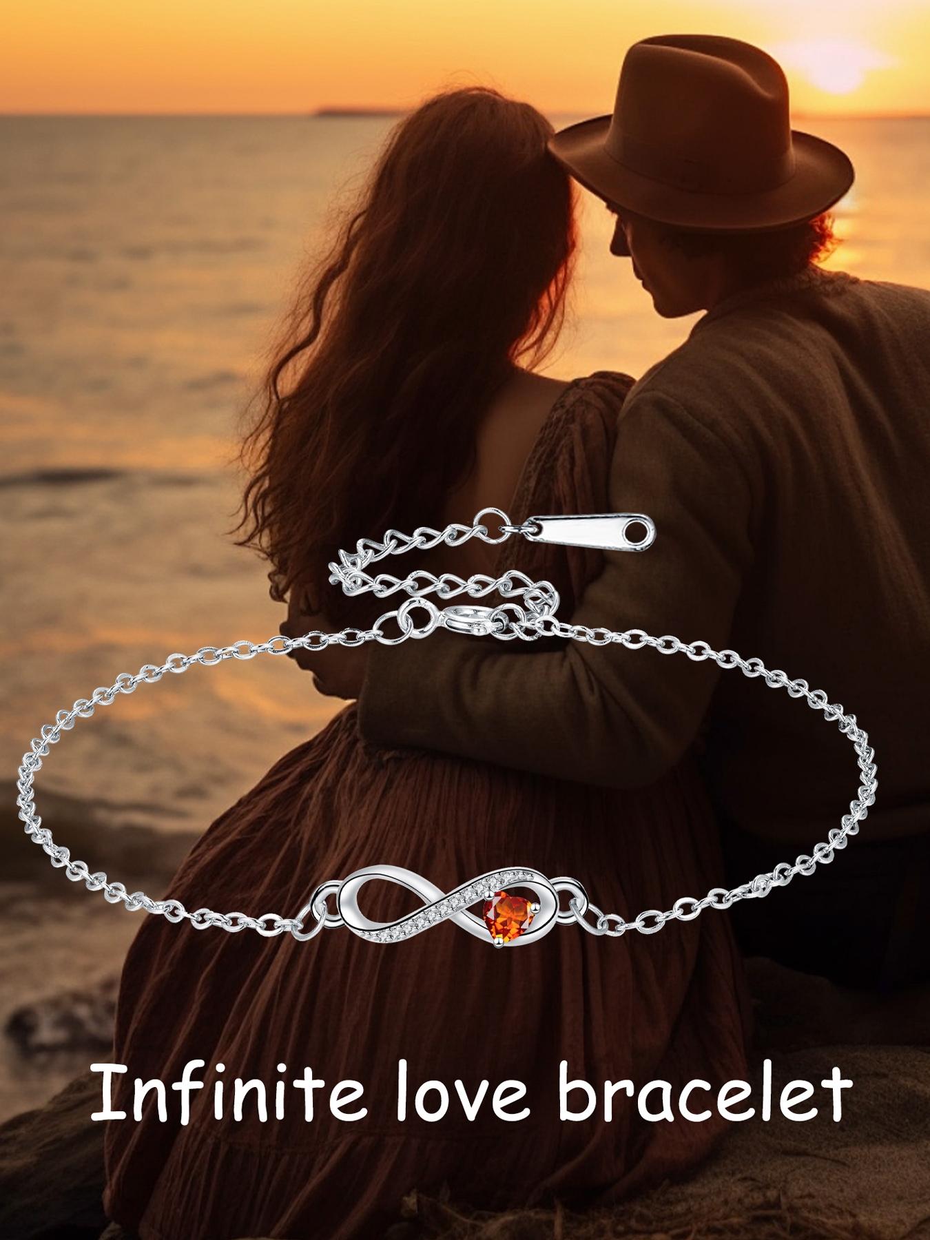 Love Heart CZ Birthstone Infinity Bracelets With Moss Bear Rose Jewelry Gift Box, Endless Love Symbol Bracelets for Women, Anniversary Birthday Christmas Jewelry Gift for Wife Mom Daughter, Heart Shaped Bracelet