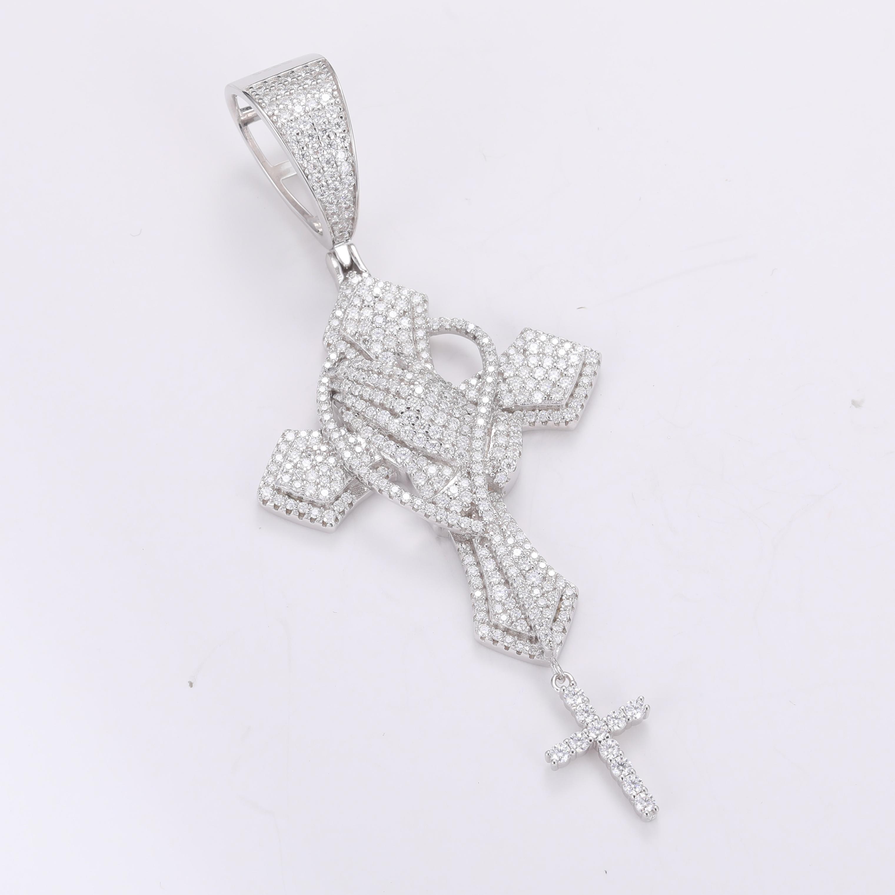 【#P277】UCCIYO Hip Hop Bling D Color Synthetic Moissanite Iced Out Praying Hands Cross Necklaces & Pendants For Men Jewelry 925 Sterling Silver Gifts