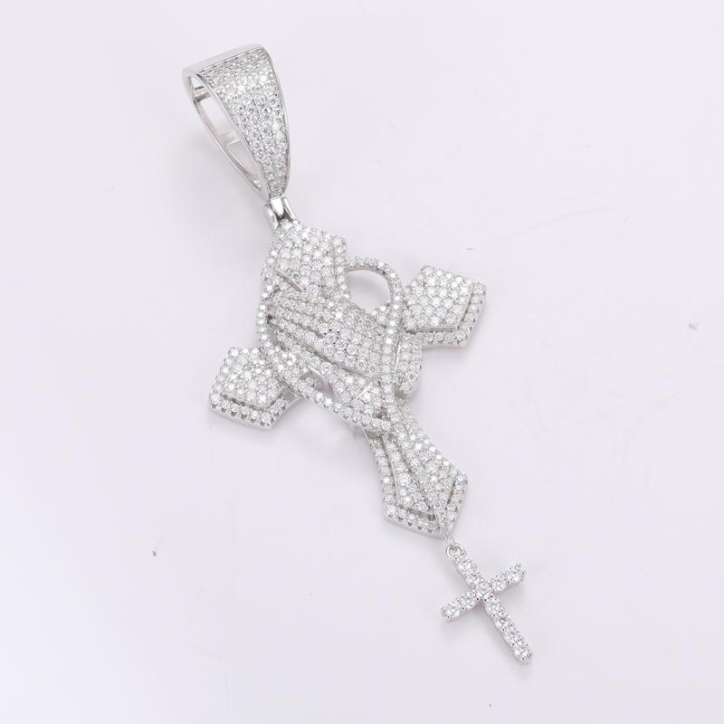 【#P277】UCCIYO Hip Hop Bling D Color Synthetic Moissanite Iced Out Praying Hands Cross Necklaces & Pendants For Men Jewelry 925 Sterling Silver Gifts