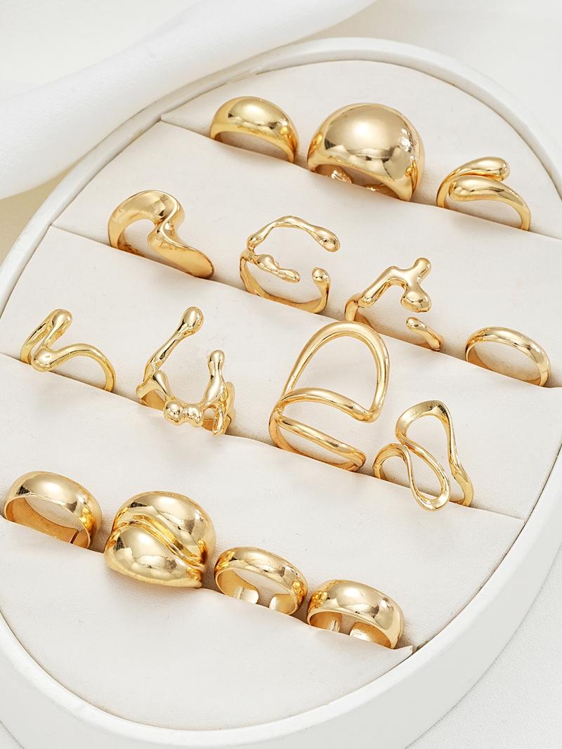 Punk Style Geometric Design Ring Set, Gold Stackable Rings, Statement Rings, Fashion Accessories for Women & Girls, Casual Stackable Rings for Party, Daily Clothing Decor, for Gift, Jewelry for Women, Bohemian Stackable Rings, Gift Ideas