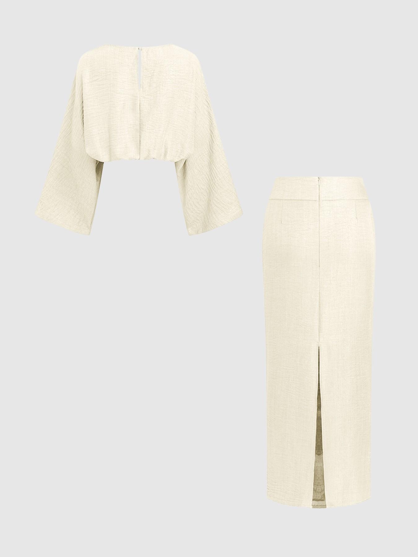 Women's Stylish Loose-Fitting Casual Two-Piece Set, Spring & Fall Comfortable Long Skirt with Waist Definition and Pocket one pocket..