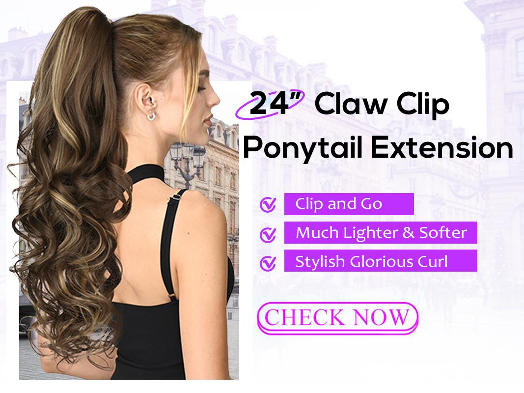 HIUSVO Ponytail Extension, 24" Claw Clip in Ponytail Extensions, Long Curly Wavy Hair Extension, Jaw Clip on Pony Tails Synthetic Hairpiece for Women