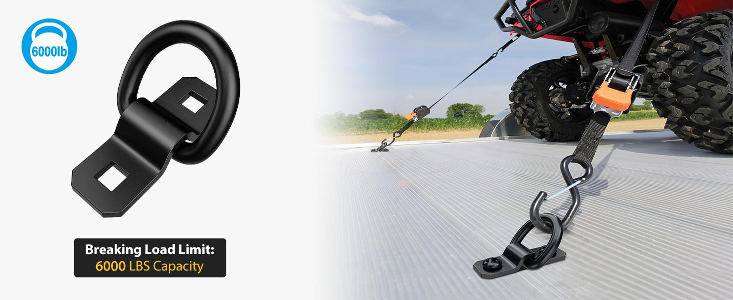 Nilight 6Pcs 3/8” D-Rings Heavy Duty Truck Tie Down Anchors Steel 6000 Pound Tie Down Rings Hooks Loads on Trucks Trailers Boats RV Campers Vans Kayaks Motorcycles Deliveries ATVs,Black