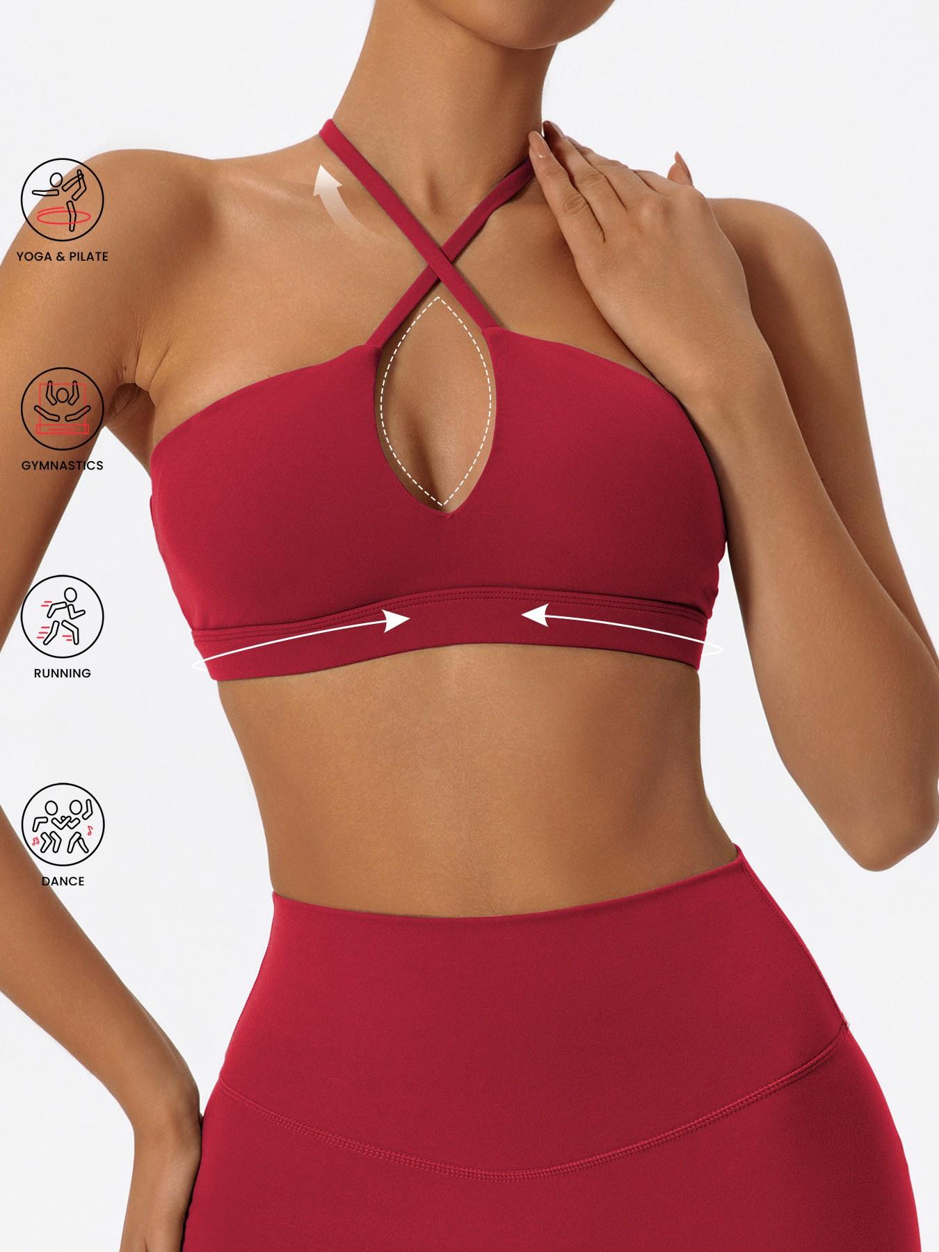 Women's Solid Color Criss Cross Athletic Fitted Sports Bra Exercise Bra, High Stretch Breathable Comfortable Quick-Dry Adjustable Spaghetti Strap Backless Wireless Bra, Ladies Sportswear for Indoor and Outdoor Wear, Adjustable Sports Bras, Workout Bras