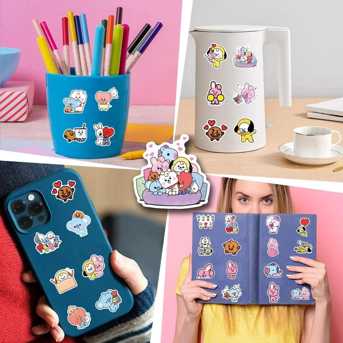 BT21 Chimmy Cooky Koya RJ Shooky Mang Stickers High Color Value Cartoon Printing Creative Handmade Ledger Decoration 50/82 Stickers