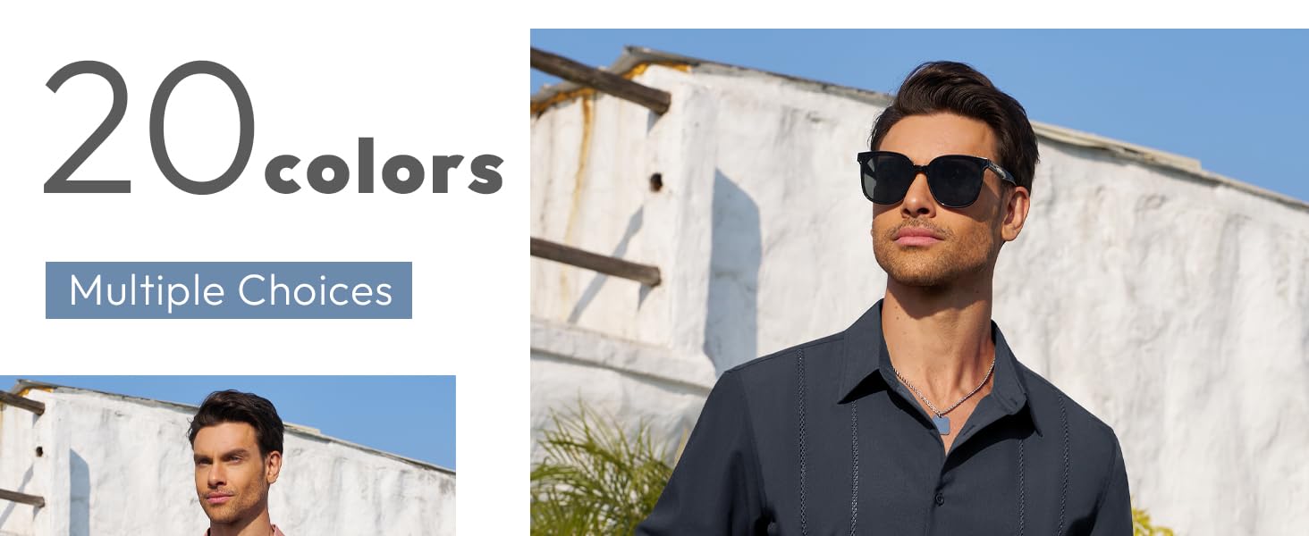 Alimens & Gentle Mens Cuban Guayabera Shirt Button Down Long Sleeve Summer Beach Casual Menswear