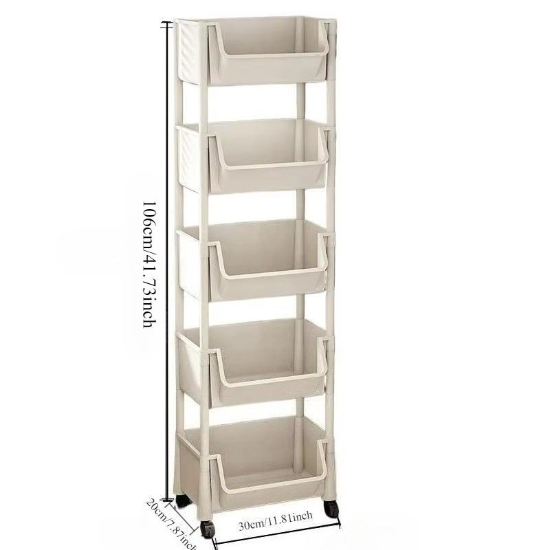 5 Layer Practical Mobile Rolling Multi-Functional Plastic Storage Cart with 4 Wheels, Floor Standing Shelves for Living Room Bedroom Dormitory Home Bookshelf Display Storage Rack