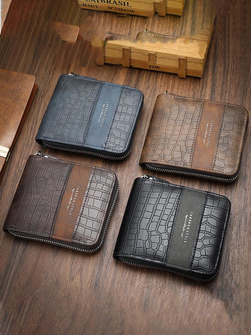 Men's Vintage Zipper Short Wallet, Casual Multi Card Slot Card Holder, Fashionable Wallet for Daily Use, Trifold Card Holder