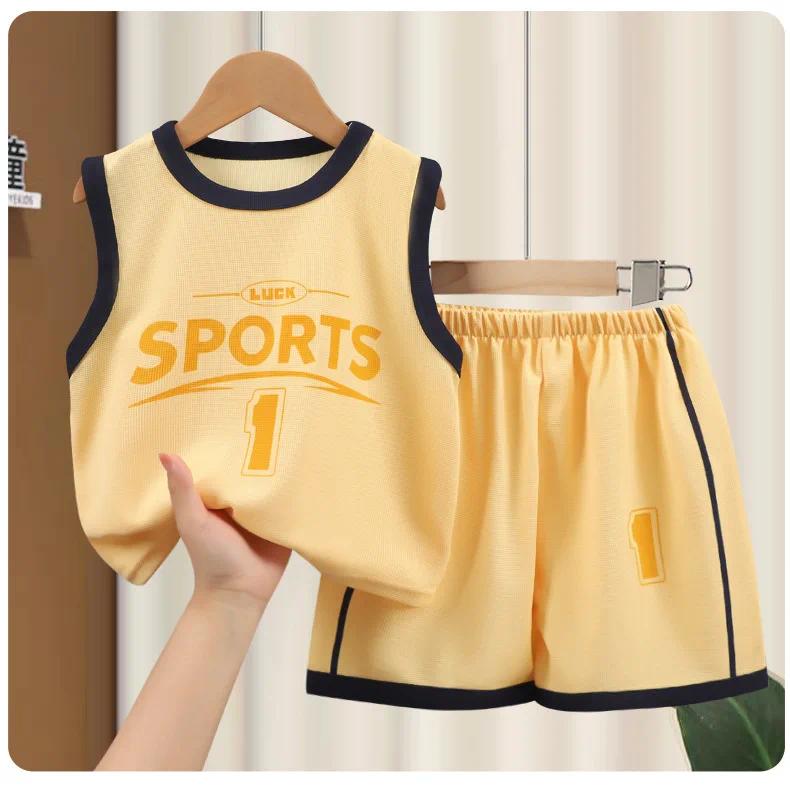 Kids Clothes Boys Girls Vest Suit Summer  Children's Clothing Baby T-shirts Shorts Tan Top Sleeveless Children Sets