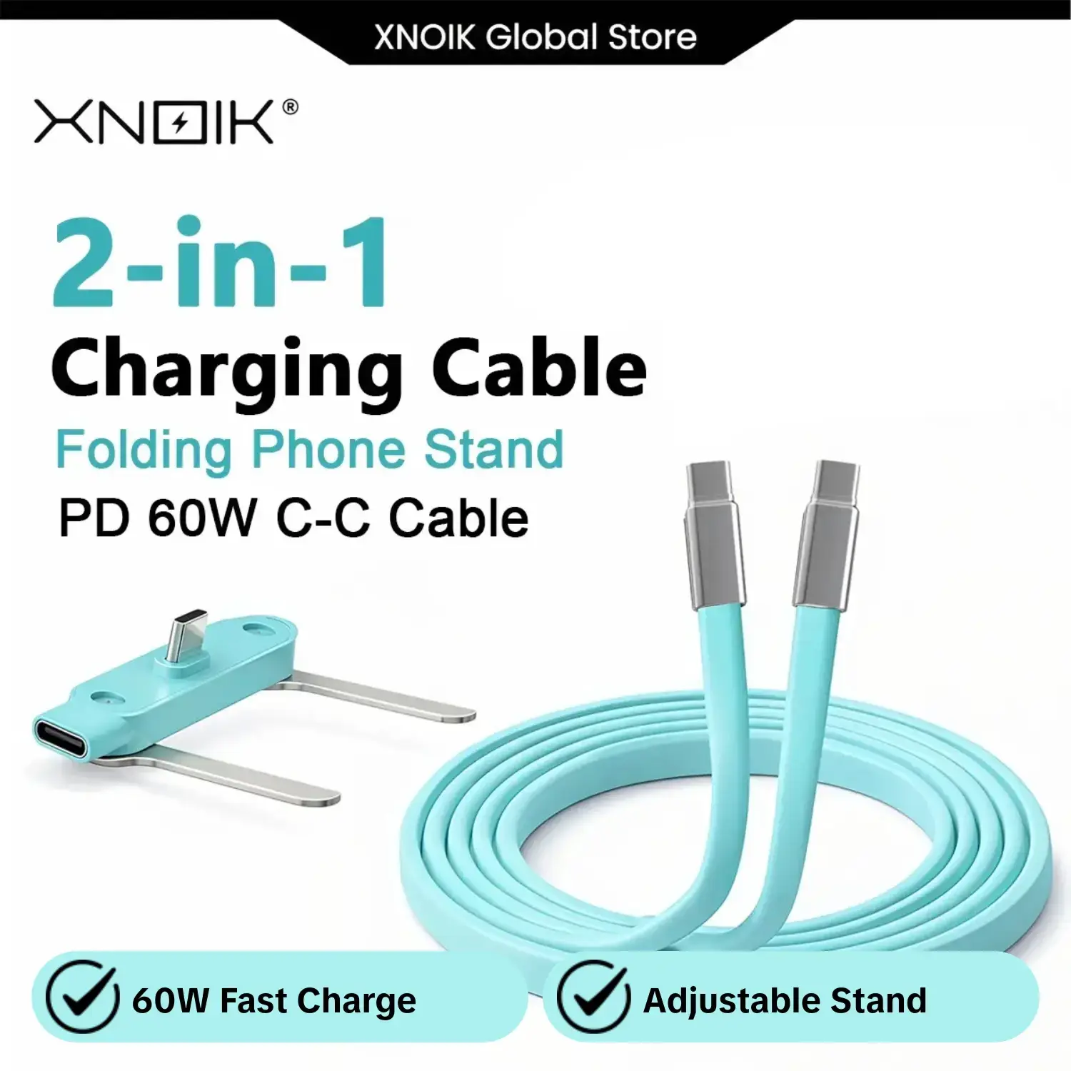 Foldable Detachable Phone Stand, USB-C Data Cable, 60w Fast Charger, Silicone Charging Cable with Adjustable Hands-Free Stand, Travel Gift Set