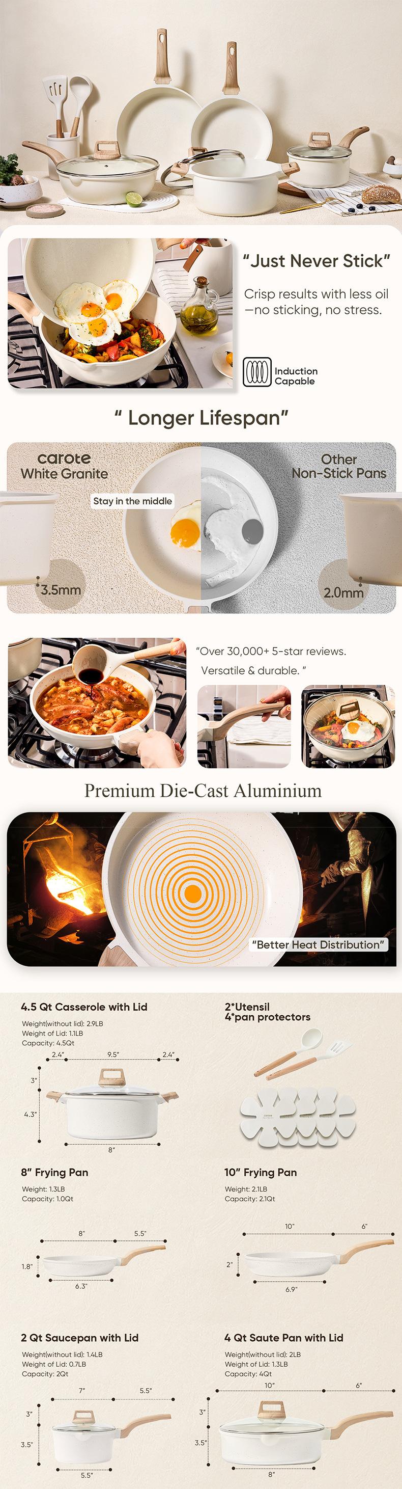 Granite Cookware Set, Kitchen Essentials, Non-Stick Granite Pots and Pans, Home Cooking Utensils, Complete Meal Prep Kit