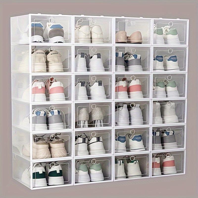 12 Pcs Clear Shoe Boxes, Space-Saving Shoe Organizer, Foldable & Stackable Storage Containers, Dustproof Transparent Shoe Organizers with Dividers for Shoe Store, Dorm, Bedroom, Home, Entryway, Closet Organization, Easy Storage & Portable