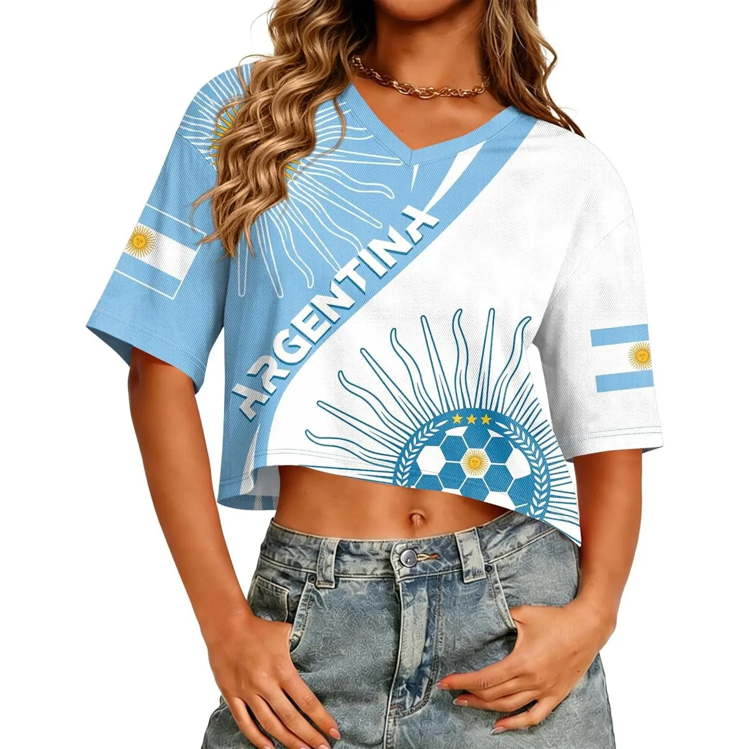 Soccer Cup 2026 Shirts for Women Brazil Argentina USA Jersey Soccer Graphic Y2k V Neck Crop Tops