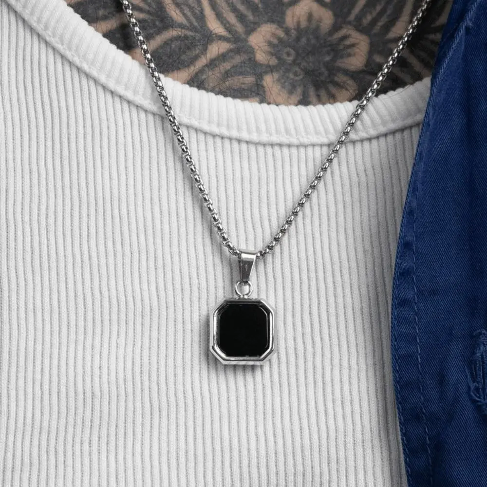 Men's Casual Style Square Necklace - Stainless Steel Enamel Pendant, Waterproof Minimalist Unisex Wear Jewelry, Birthday Gift Idea, Geometric Metal Coating, Casual Style Necklaces