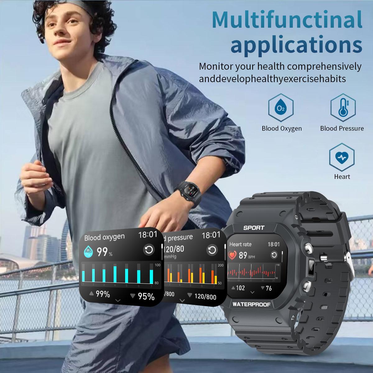 Men’s Military Smart Watch, with Led Flashlight and Compass, 1.75Inch ...