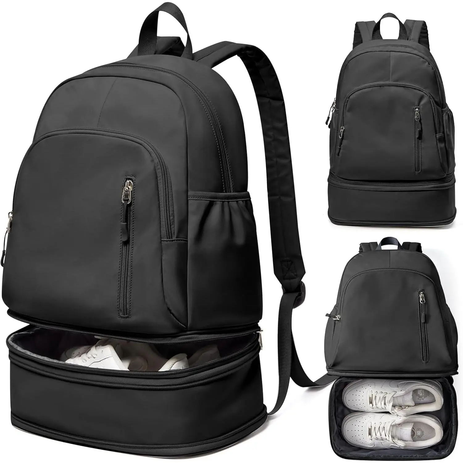 Lightweight Gym Backpack for Women Men, Cheer Bag Waterproof Sports Backpack with Shoe Compartment and Wet Pocket, Black