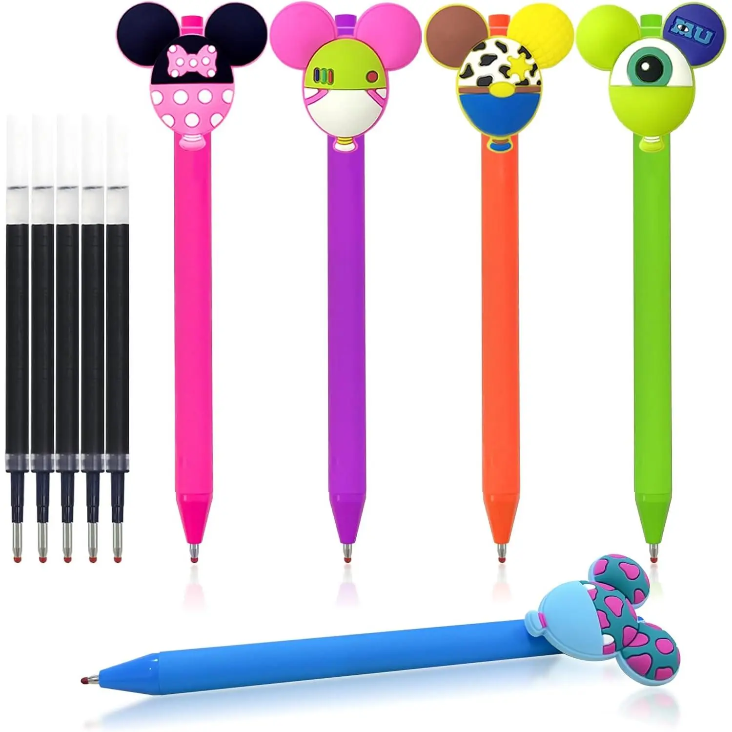 5 count Cute   Character Ears Pens | Pen for Adults &  | Multi Color Cartoon Retractable Ballpoint Pens |  for School Teacher Student