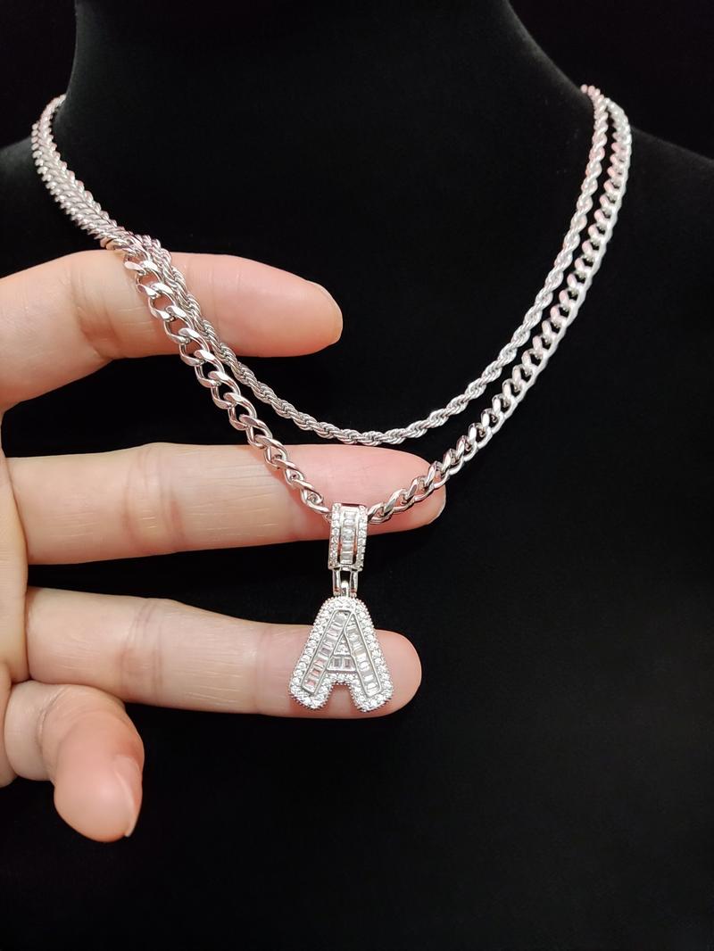 Fashion Letter Pendant Initial Necklace & Cuban Link Chain Necklace, Stainless Steel Jewelry for Party, Daily Clothing Decor, Trendy All-match & Exquisite Jewelry for Birthday Gift