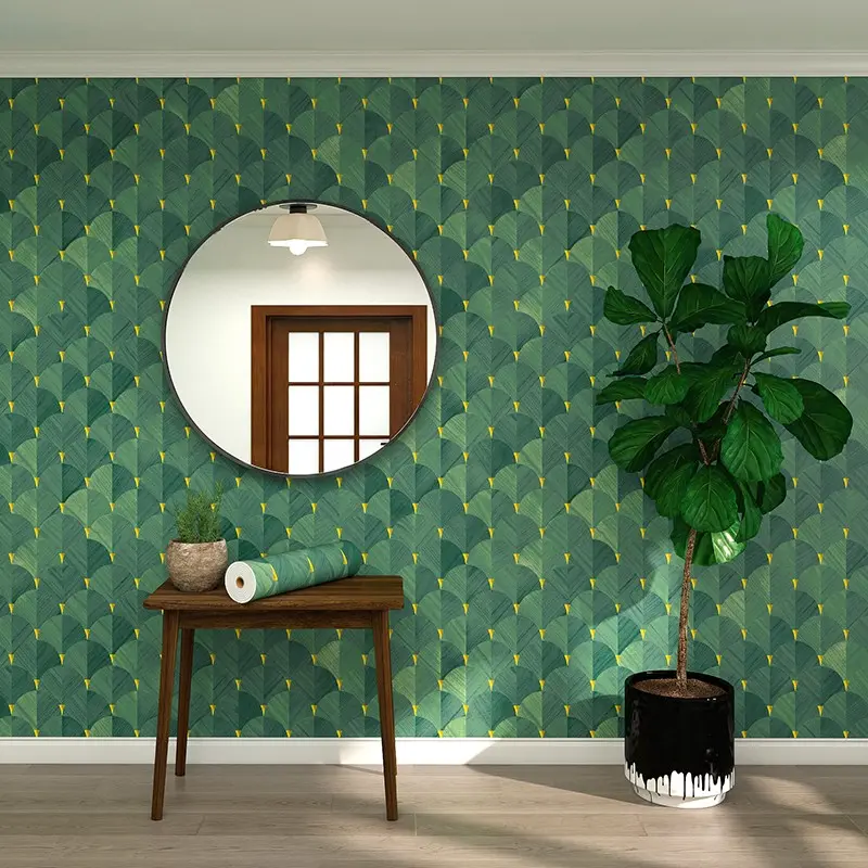 1 roll, 40cm*300cm(15.75in*118.11in), green leaf wallpaper, peel and stick  wallpaper, adhesive and waterproof vinyl wallpaper, suitable for DIY bedroom, living room and bathroom wall coverings.