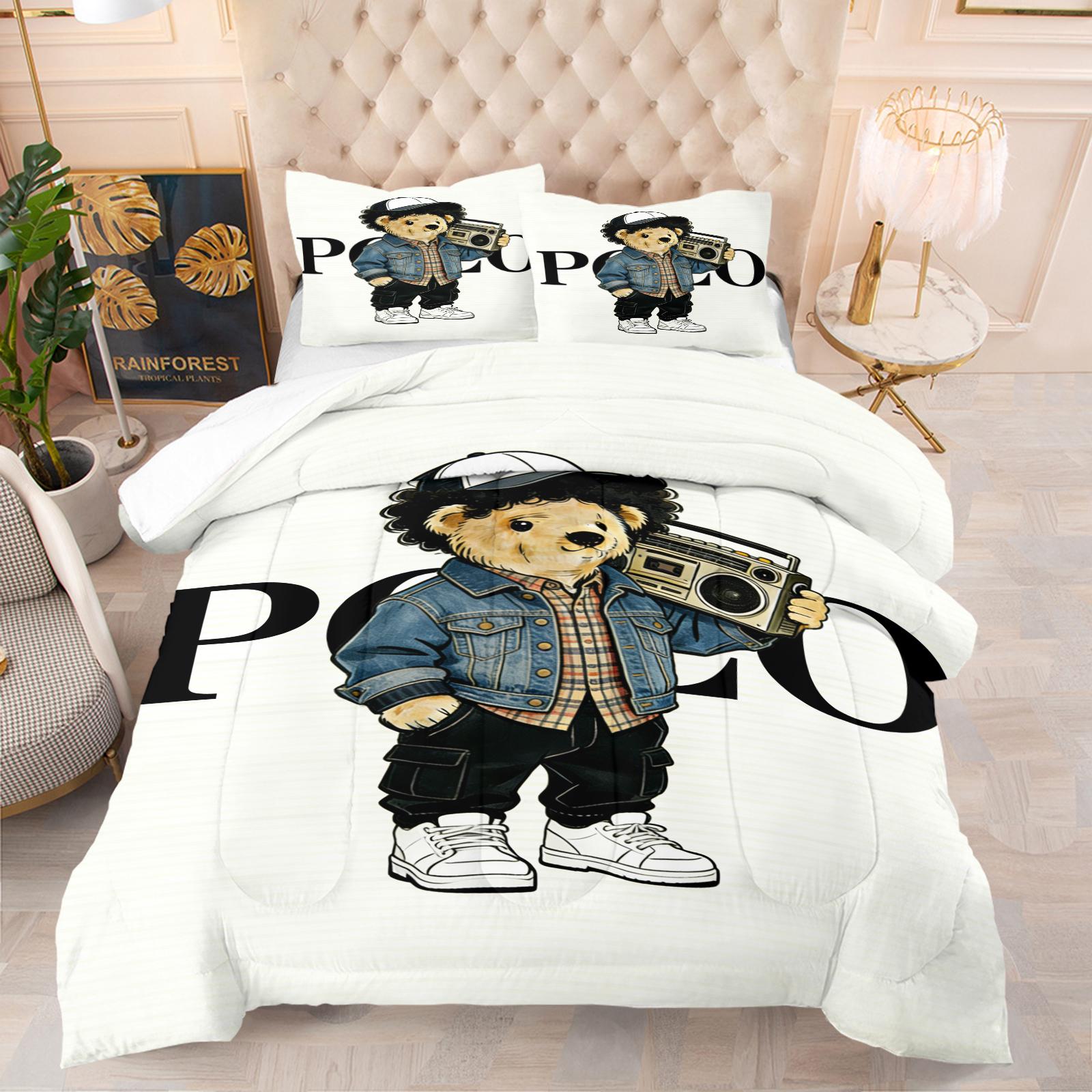 Bamboo Print Pattern Bedding Set, Includes 1 Quilt and 1 or 2 Pillowcases Without Pillow Inserts, Soft Bedroom Decor for Kids or Adults, Perfect Gift