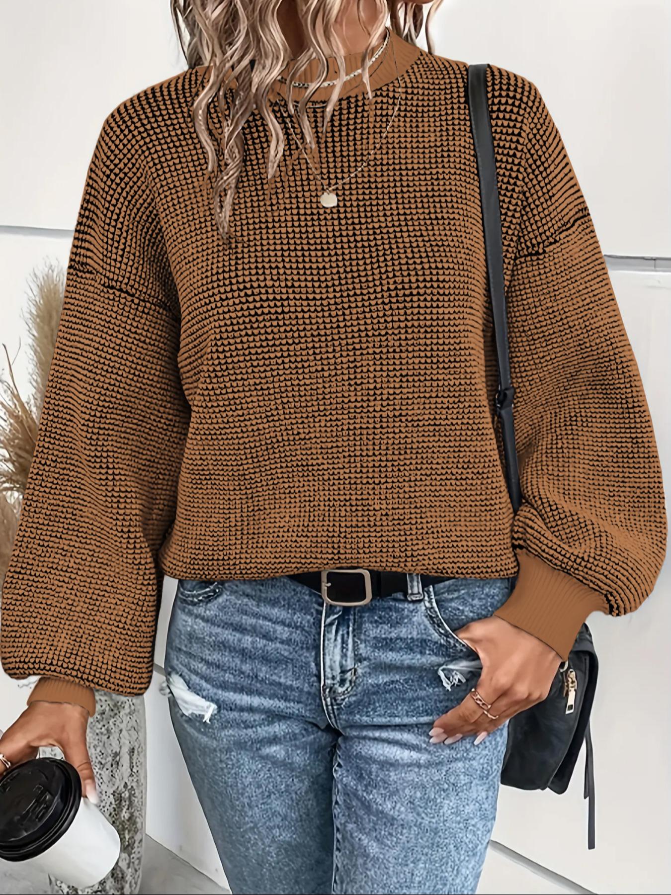 Women's Colorblock Drop Shoulder Sweater, Casual Long Sleeve Round Neck Jumper for Fall & Winter, Fashion Ladies' Knitwear for Daily Wear