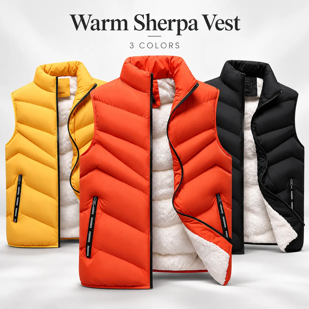 Men's Warm Sherpa Lined Puffer Vest, Lightweight Quilted Sleeveless Jacket, Full Zip Stand Collar Casual Waistcoat for Fall Winter Streetwear#puffer vest,fall fashion
