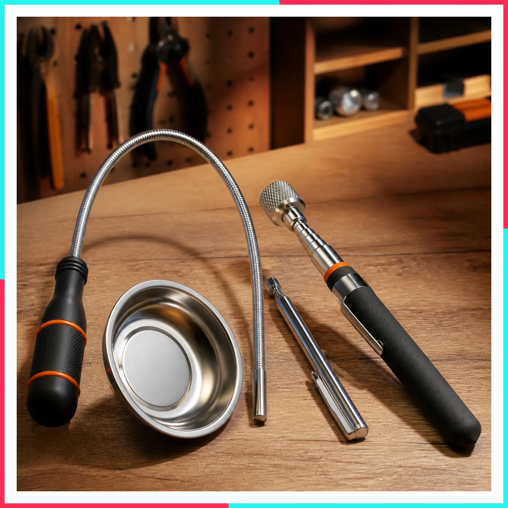 4-Piece Telescoping Magnetic Pickup Tools Set - Extendable Flexible Bendable Spring Magnet Stick